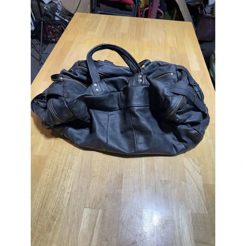Vintage Mexican Genuine Leather Duffel Bag Black Patchwork Weekender 28